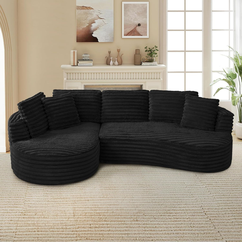 120'W Oversized Modern Curved Cloud Couch,Corduroy Modular Sectional Sofa with Chaise, L Shaped Boneless Couch, Compression Foam Sofa for Living Room Bedroom, No Assembly Required(Left Facing, Black)