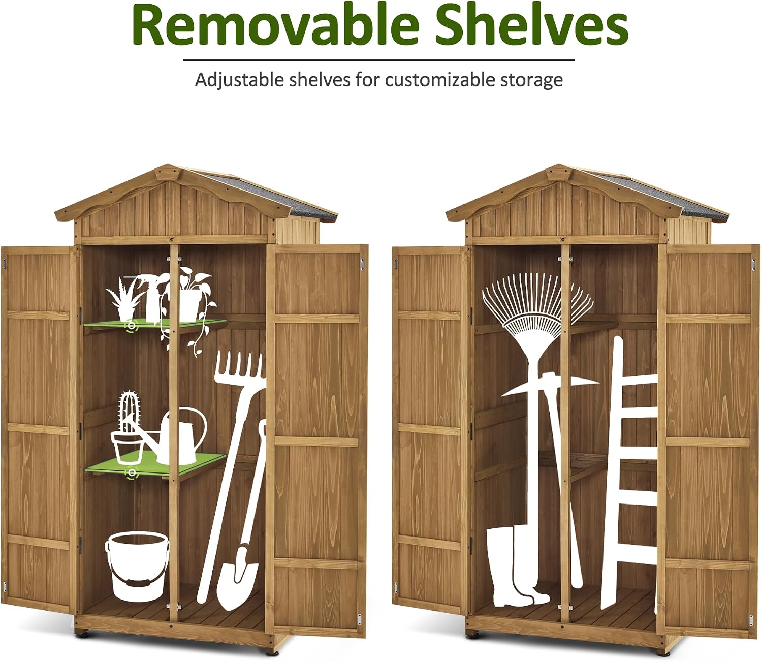 Macrout Outdoor Storage Cabinet, 75 Inches Lockable Wooden Storage Shed with Removable Shelves, Tall Tool Shed with for Yard Patio Lawn, 1165