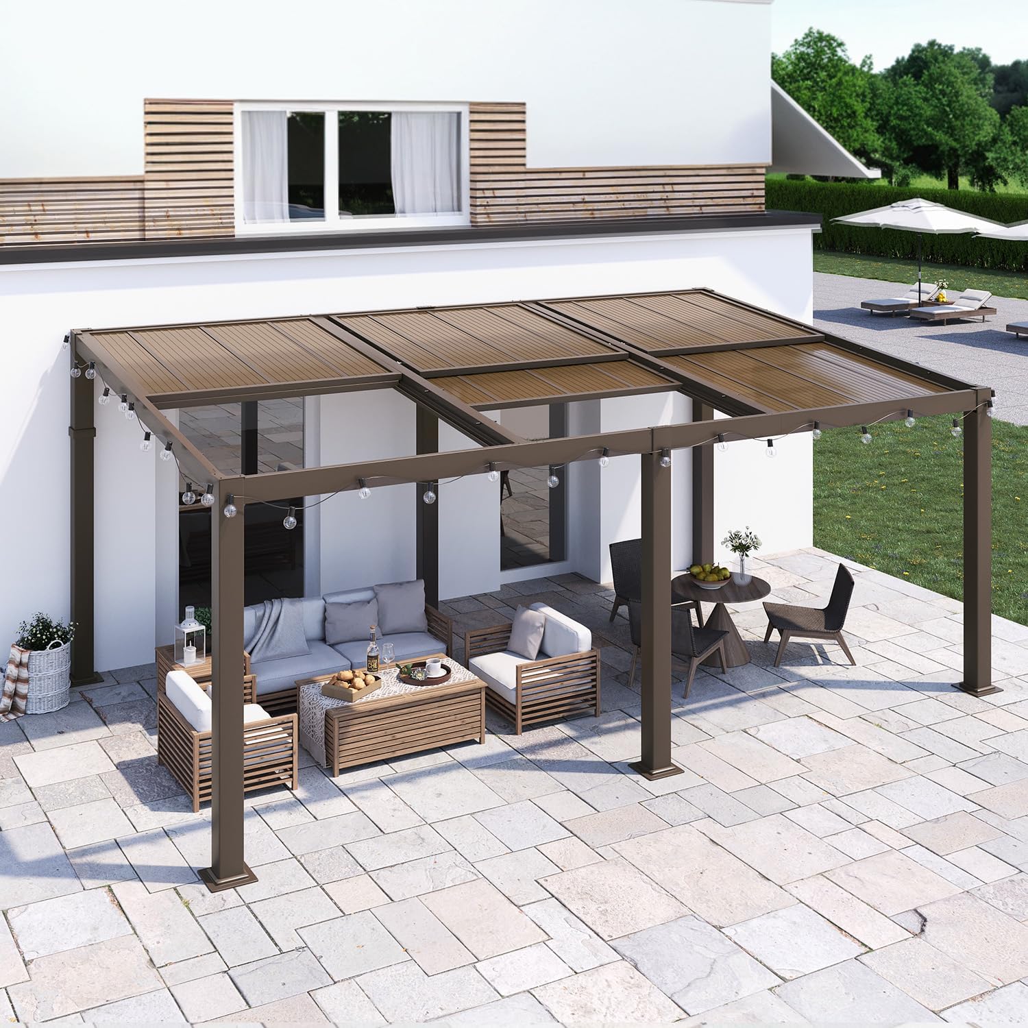 MELLCOM 12x20 Gazebo with Adjustable Polycarbonate Roofs, All Aluminum Frame Permanent Pergola for Patio, Outdoor Freestanding Shelter, Dark Brown