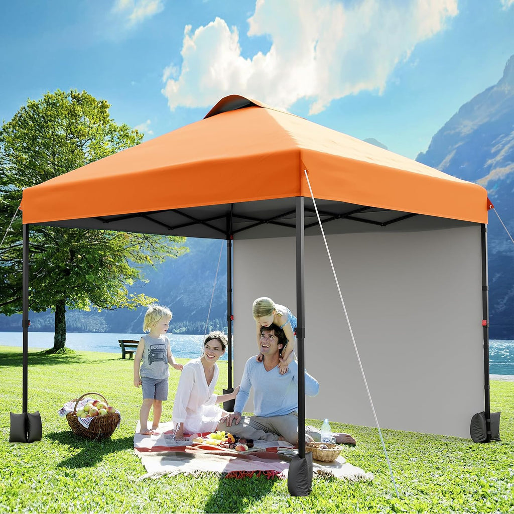 10x10 Pop Up Tent, Pop Up Canopy with Sidewall, UPF 50+, Easy to Set Up Outdoor Canopy, Adjustable Portable Gazebo for Parties, Camping, Gazebo with Wheel Cover Bag, 4 Sand Bags, 4 Ropes and 8 Spikes