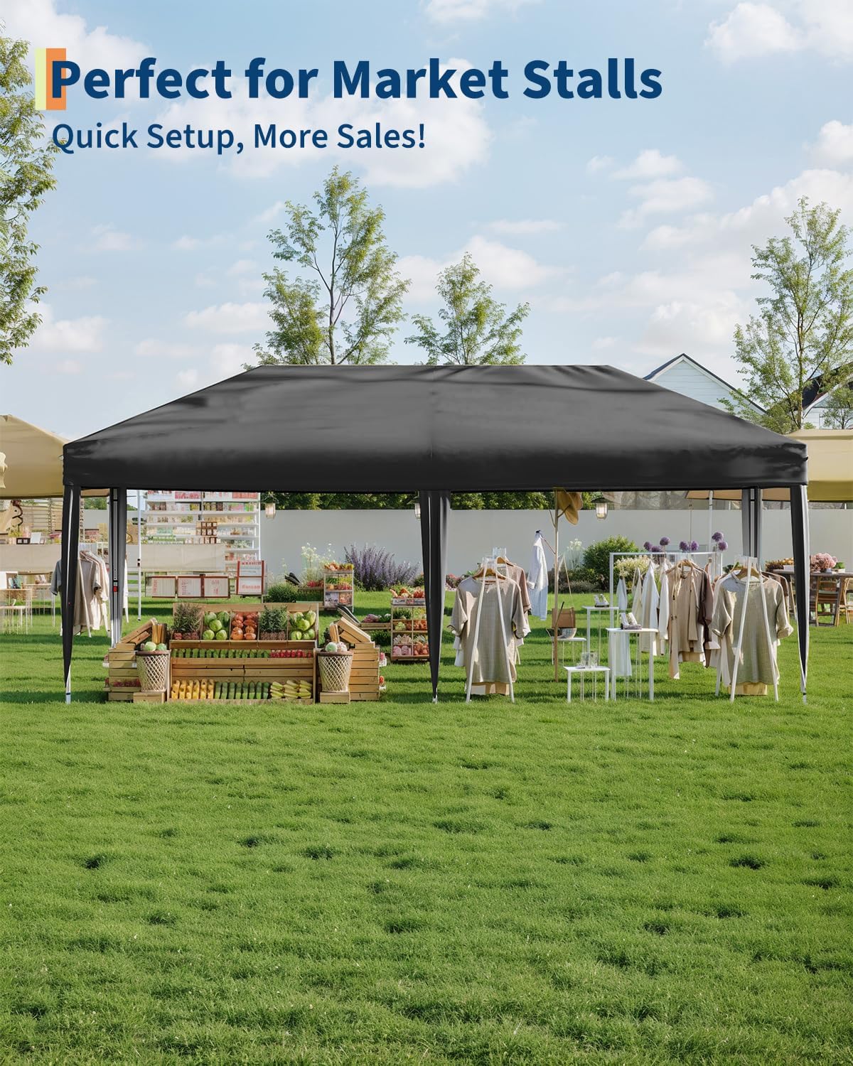 10x20 Pop Up Canopy Tent with 6 Sidewall - One-Button Instant Setup, Heavy-Duty 210D Oxford Fabric & Rust-Proof Frame - 3 Adjustable Heights, Roller Bag, 6 Sandbags - UV Protection for Beach, Party