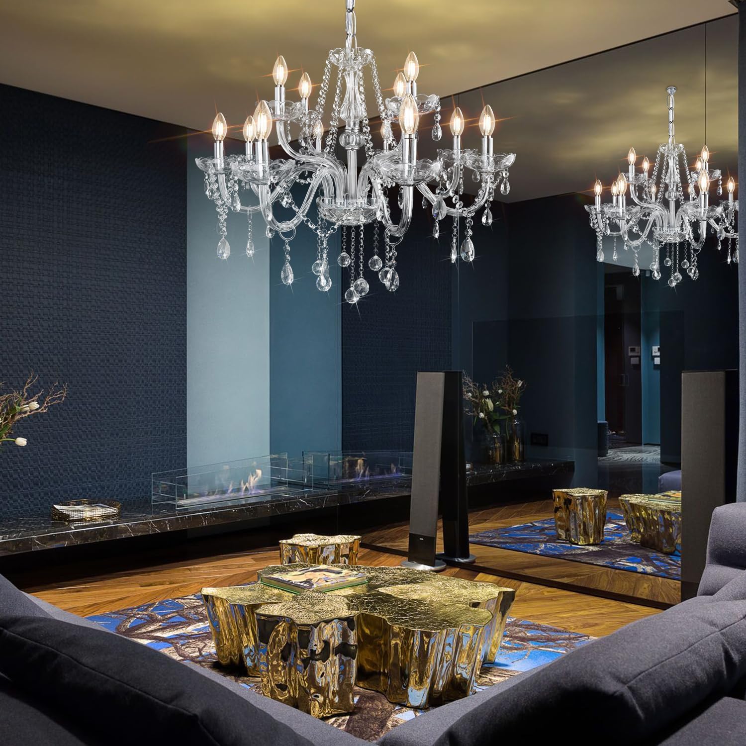 Gorgeous Vintage Crystal Chandelier 12-Lights K9 Large Crystal Candle Chandelier Pendant Ceiling Light Fixture for Living Room Dining Room Hallway Entry Chandeliers