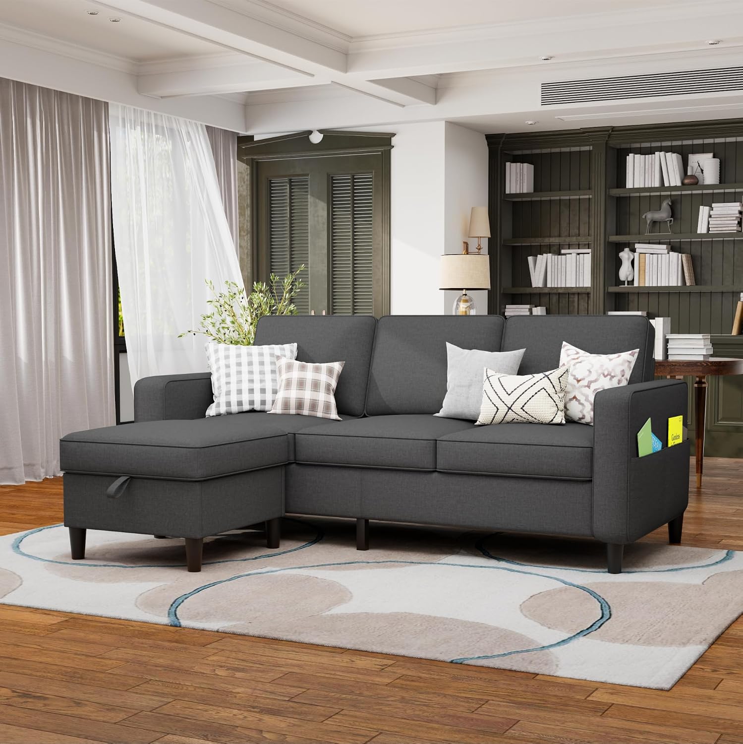 Youmumeub Sectional Couches for Living Room - Convertible Sofa and Storage Bench,79''Modern Corner Configuration,Suitable for Living Room, Apartment, Bedroom and Office-Gray | Reversible Chaise, Reversible Chaise