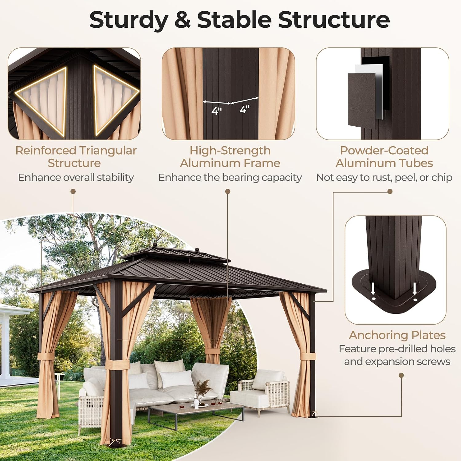 Tangkula 10x13 FT Hardtop Gazebo, Patio Gazebo with Galvanized Steel Double Roof & Aluminum Frame, Permanent Pavilion Outdoor Gazebo with Netting & Curtains for Patio, Garden, Lawn, Backyard, Deck
