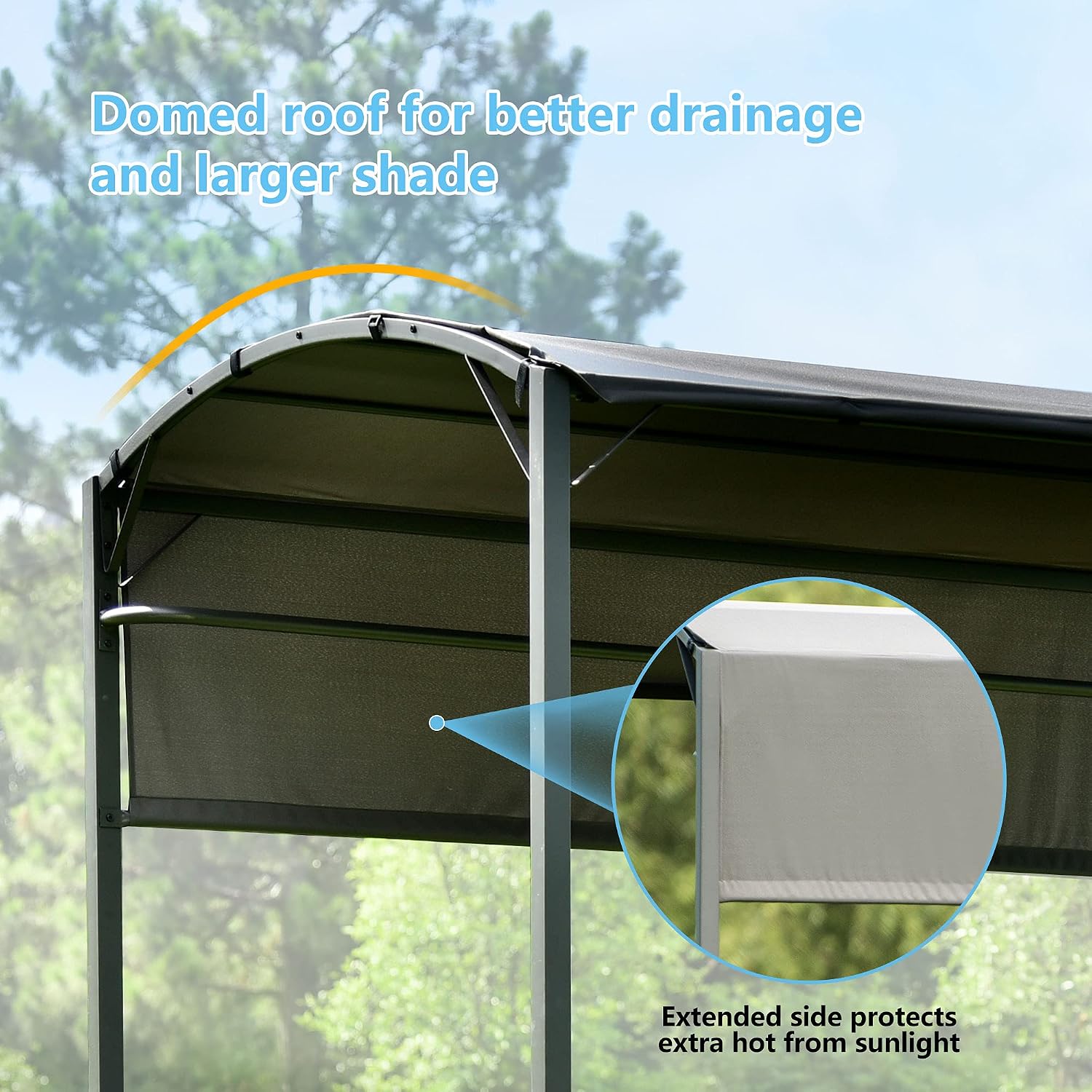 Outdoor 7Ft.Wx4.5Ft.L Iron Double Tiered Backyard Patio BBQ Grill Gazebo with Side Awning, Bar Counters and Hooks, Gray