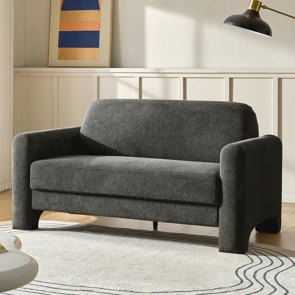 HULALA HOME 60' Modern Curved Loveseat Sofa, Comfy Chenille Couch Small Love Seat with Wrapped Armrests, 2 Seater Sofa for Living Room, Easy Assembly, Grey