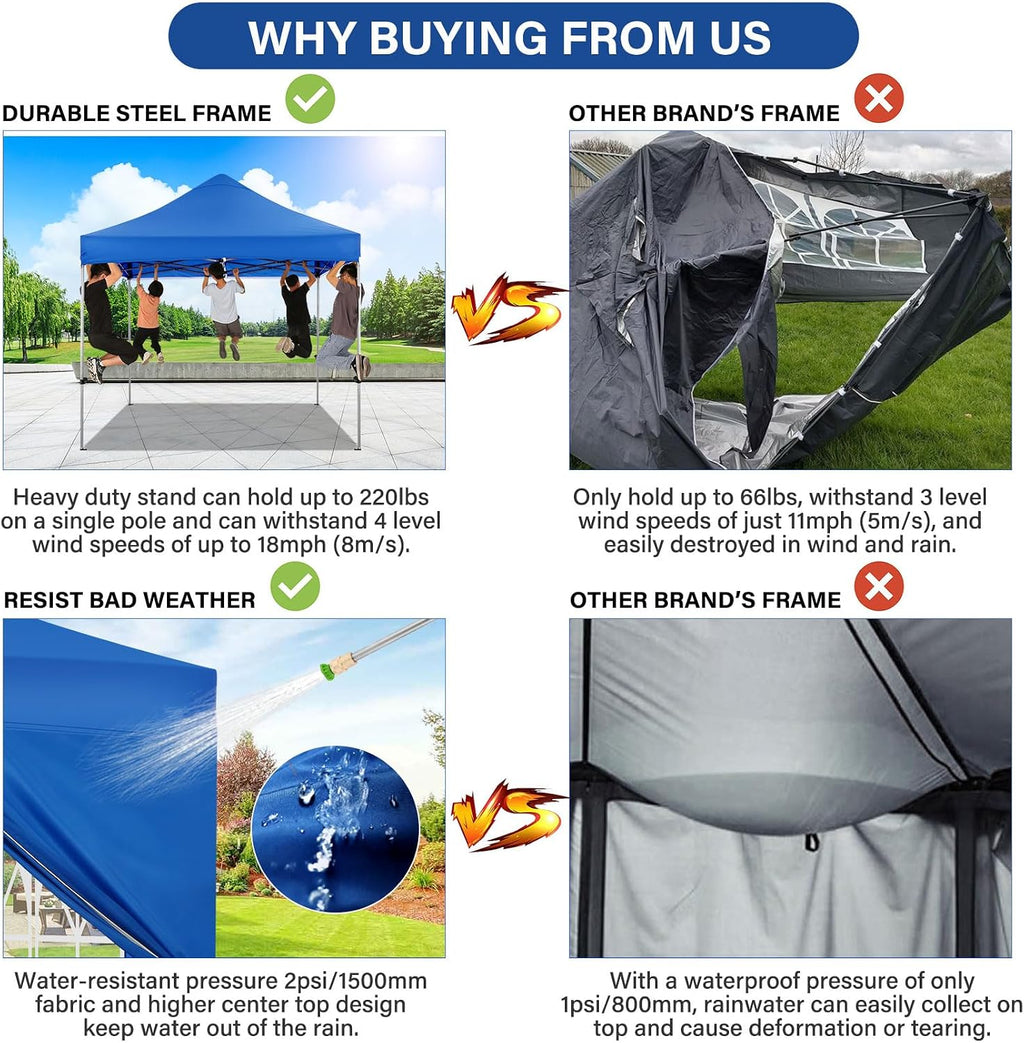 COBIZI 10x10 Heavy Duty Pop Up Canopy Tent with 4 Sidewalls Thicken Frame, Commercial Easy Up Outdoor Wedding Party Tents, All Season Waterproof Windproof with Stakes Sandbags Ropes Roller Bag, Uranus