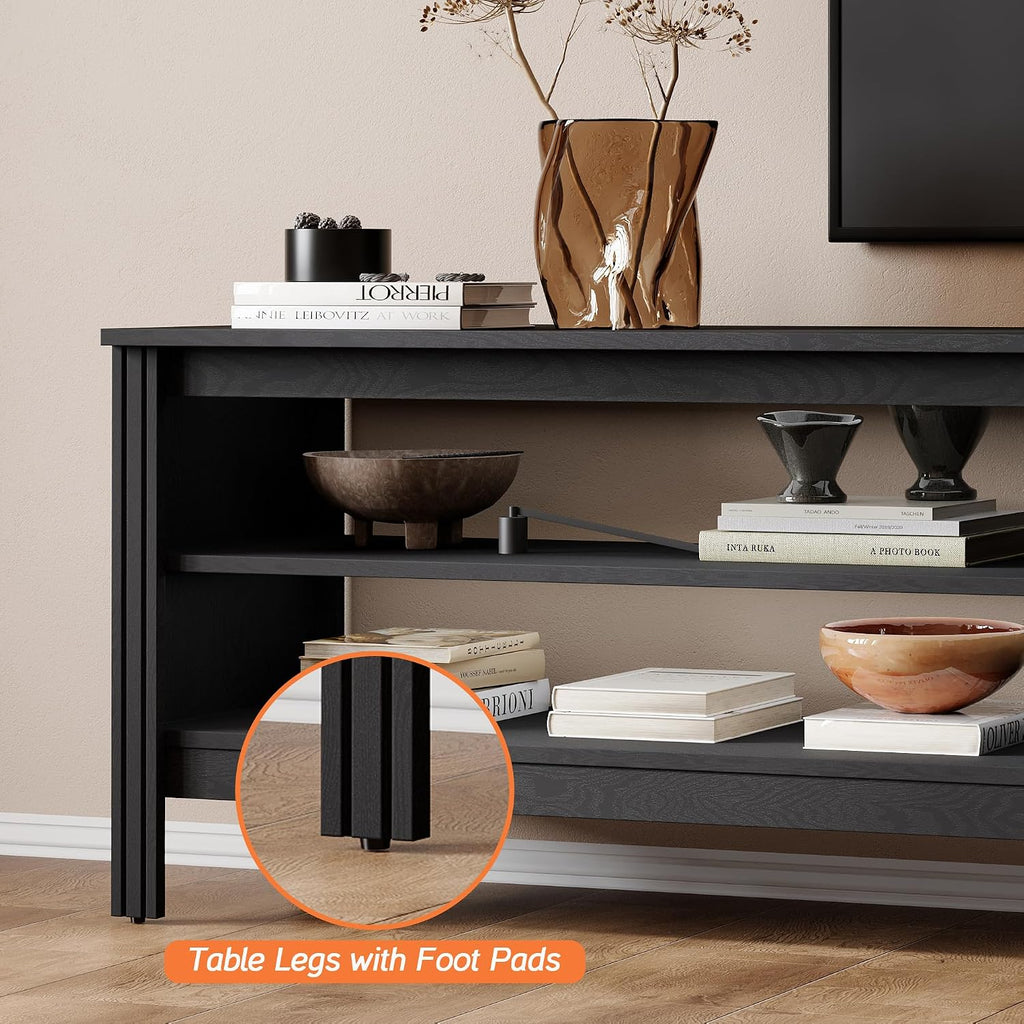 WAMPAT Modern TV Stand for 75 Inch TV, Entertainment Center for 55 60 65 70 inch TV Console Table with 4 Cubby Storage for Living Room Bedroom, Black