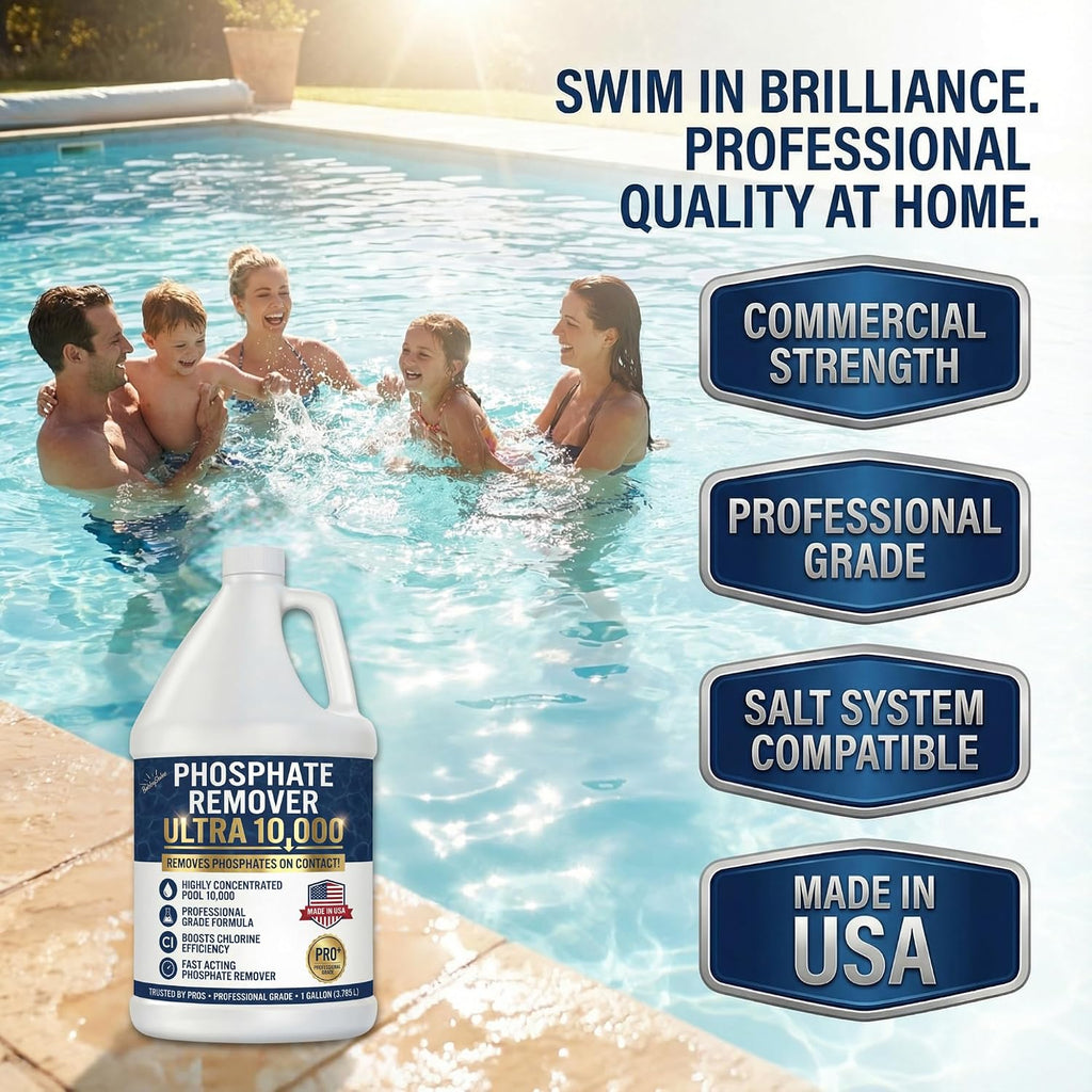 Phosphate Remover Ultra 10000 for Pools, Concentrated Liquid Pool Phosphate Remover for Inground & Above Ground Pools, Saltwater Compatible, 1 Gallon, BubbyShine