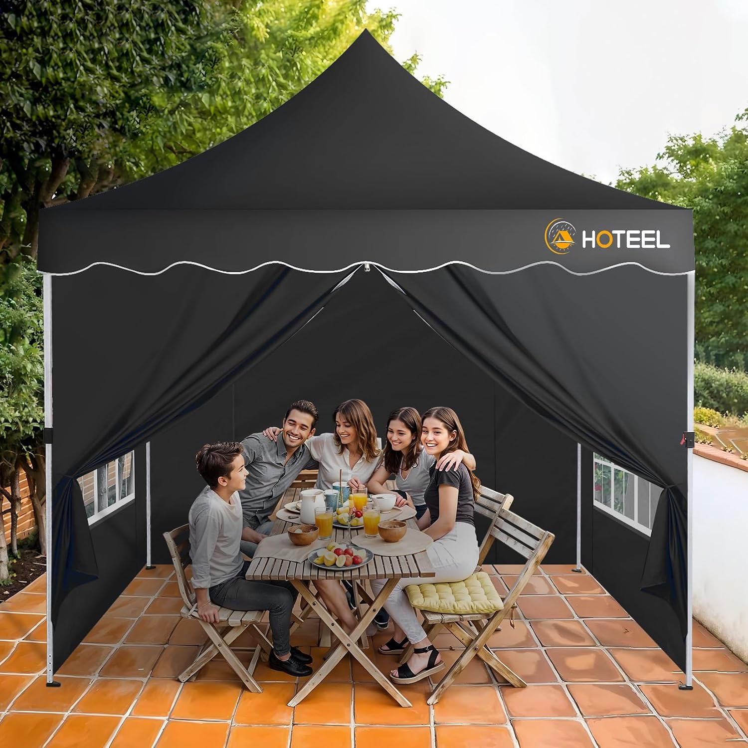 HOTEEL 10×10 Pop Up Canopy with 4 Sidewalls, UV 50+ and Waterproof 10×10 Canopy Event Tent, Thickened Frame, Space Easy Outdoor Pop Up Canopy for Vendor, Beaches, Events, Market (Black)