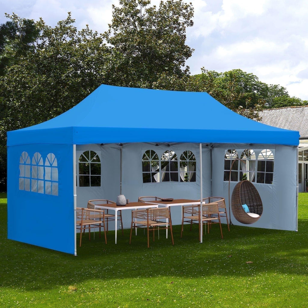 Outdoor Basic 10' x 20' Pop up Canopy Tent, Instant Heavy Duty Gazebo Tent with 4 Sidewalls/Wheeled Bag for Party Commercial Activity (Blue, with 4 Sidewall)