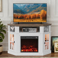 Furmax Fireplace Corner TV Stand for Up to 55 Inch, Modern Console with 18 Inch Electric Fireplace, Entertainment Center with Open Shelf and Storage Cabinets for Living Room (LED Antique White)