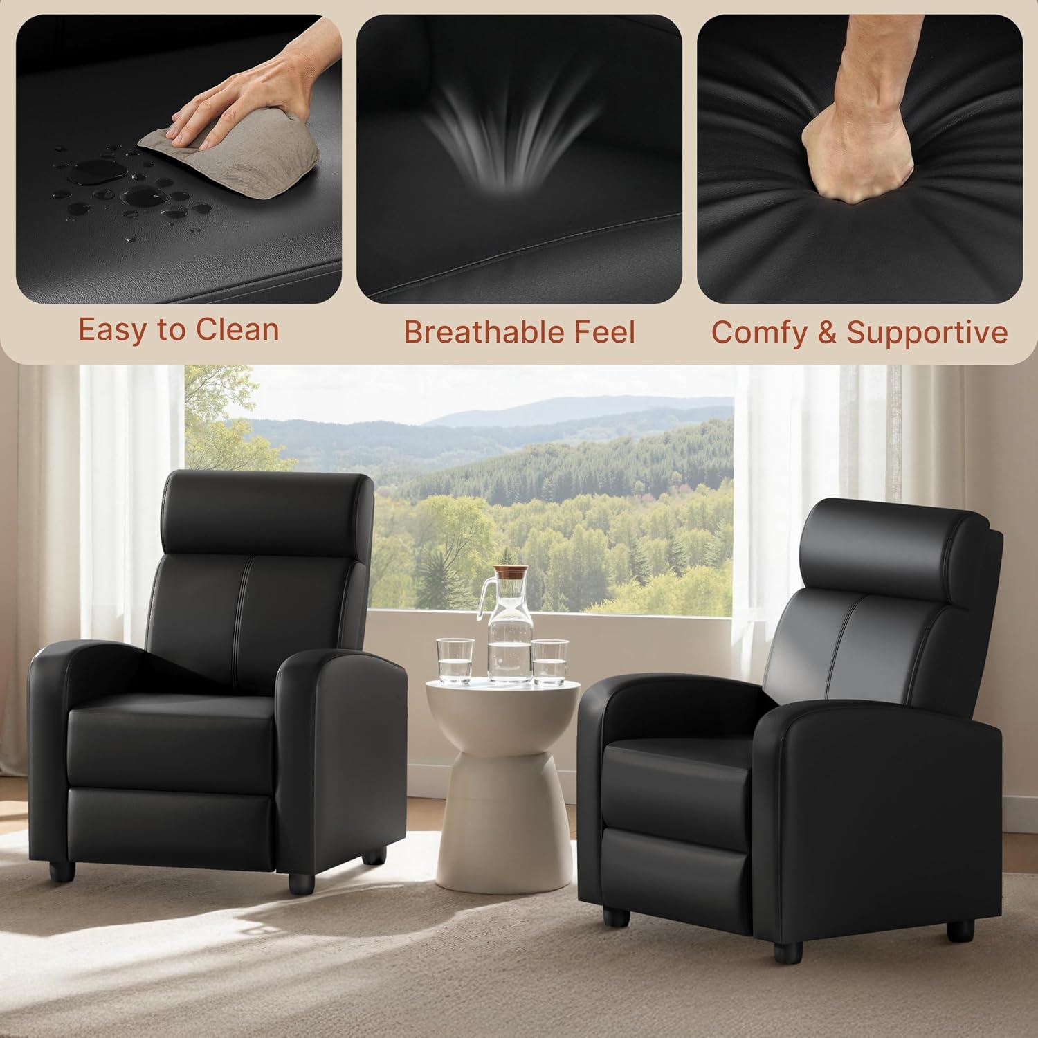 Yaheetech 2-Seat Reclining Chair Leather Recliner Sofa Modern Chaise Couch Lounger Sofa for Living Room Home Theater Black