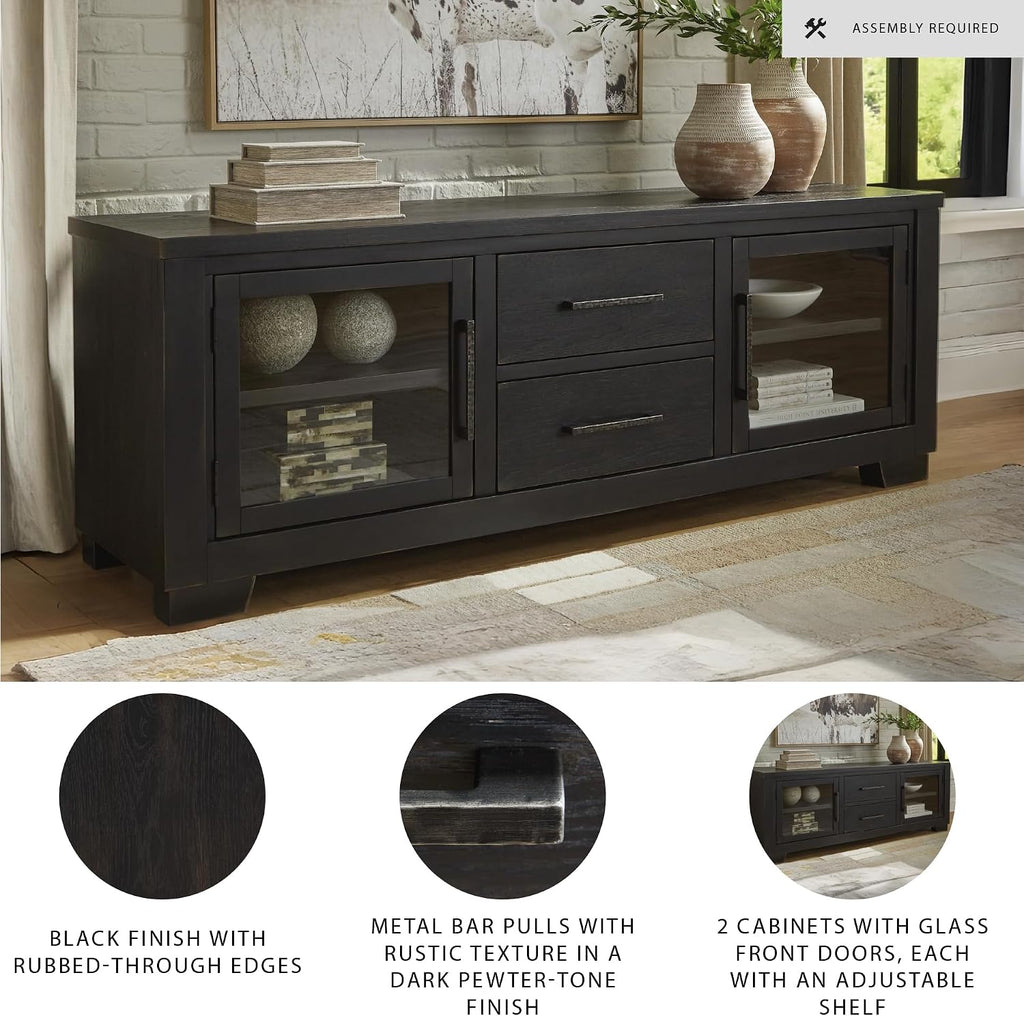 Signature Design by Ashley Galliden Urban 2-Drawer 80' TV Stand for TVs up to 91' with Adjustable Shelves, Cabinets, Cord Openings, Black