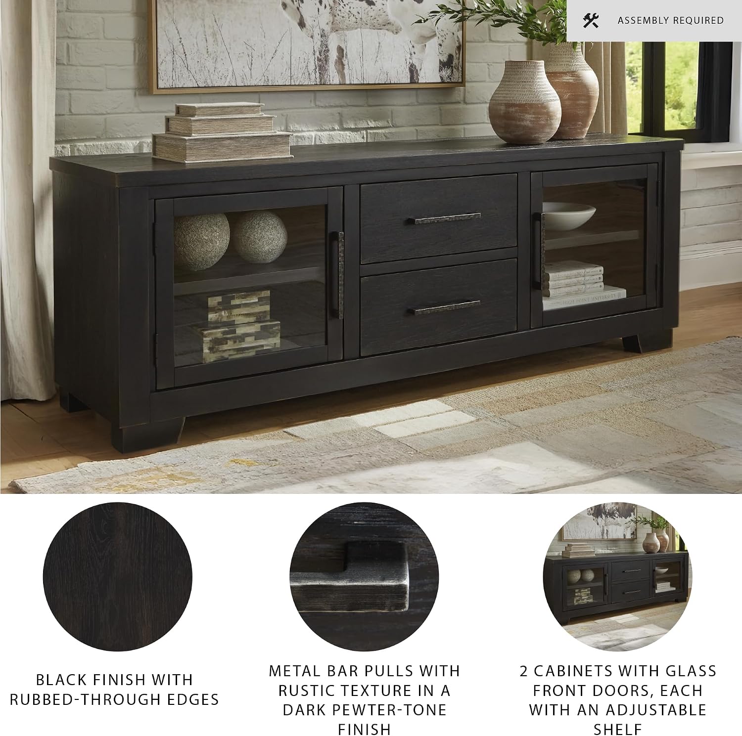 Signature Design by Ashley Galliden Urban 2-Drawer 80' TV Stand for TVs up to 91' with Adjustable Shelves, Cabinets, Cord Openings, Black