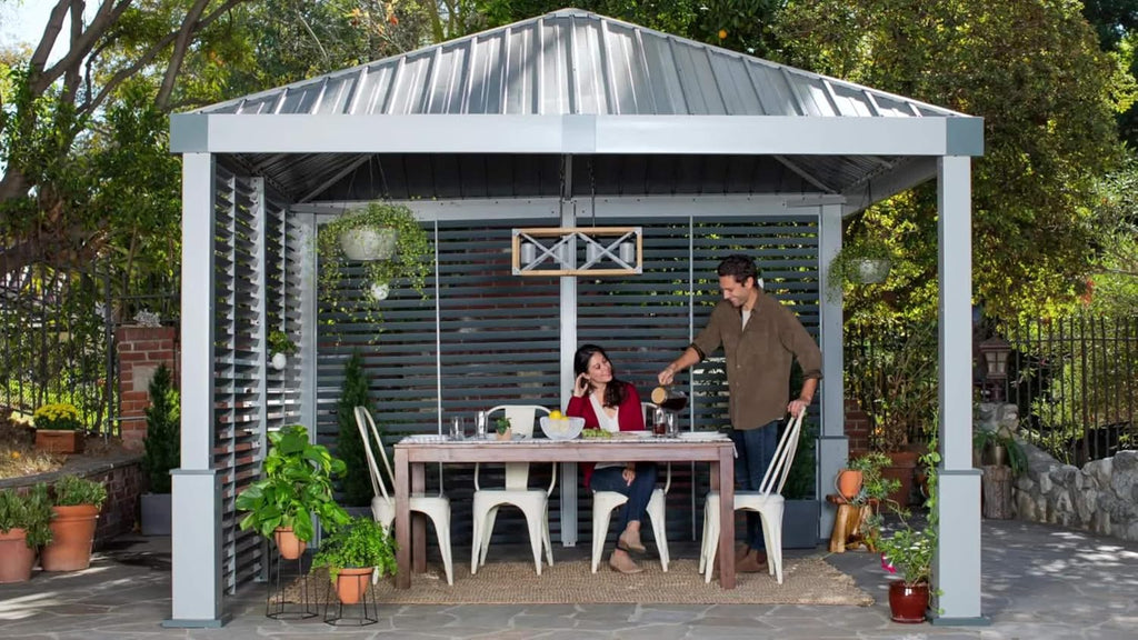 Sojag Outdoor 12' x 12' Genova Double Roof Hardtop Gazebo 4-Season Outdoor Sun Shelter with Mosquito Net