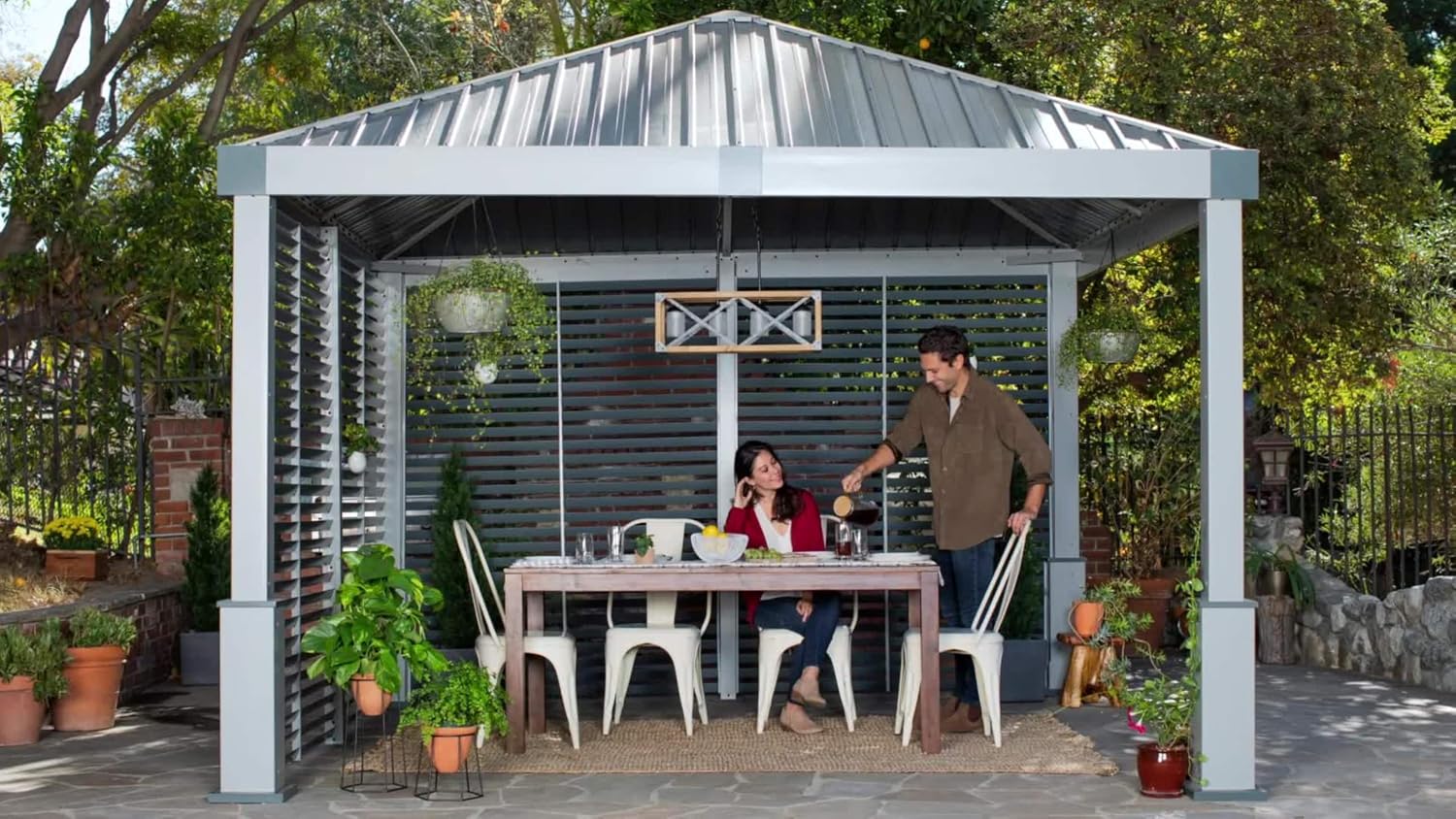 Sojag Outdoor 12' x 12' Genova Double Roof Hardtop Gazebo 4-Season Outdoor Sun Shelter with Mosquito Net