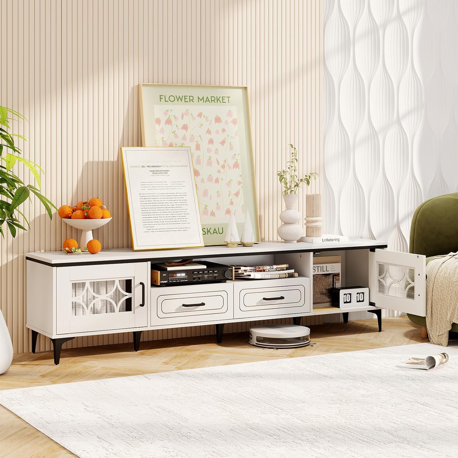 Giantex Modern TV Stand for TVs up to 80', Entertainment Center with Storage Drawers, Side Cabinets, Wood Television Stands, Media TV Console Table for Living Room Bedroom