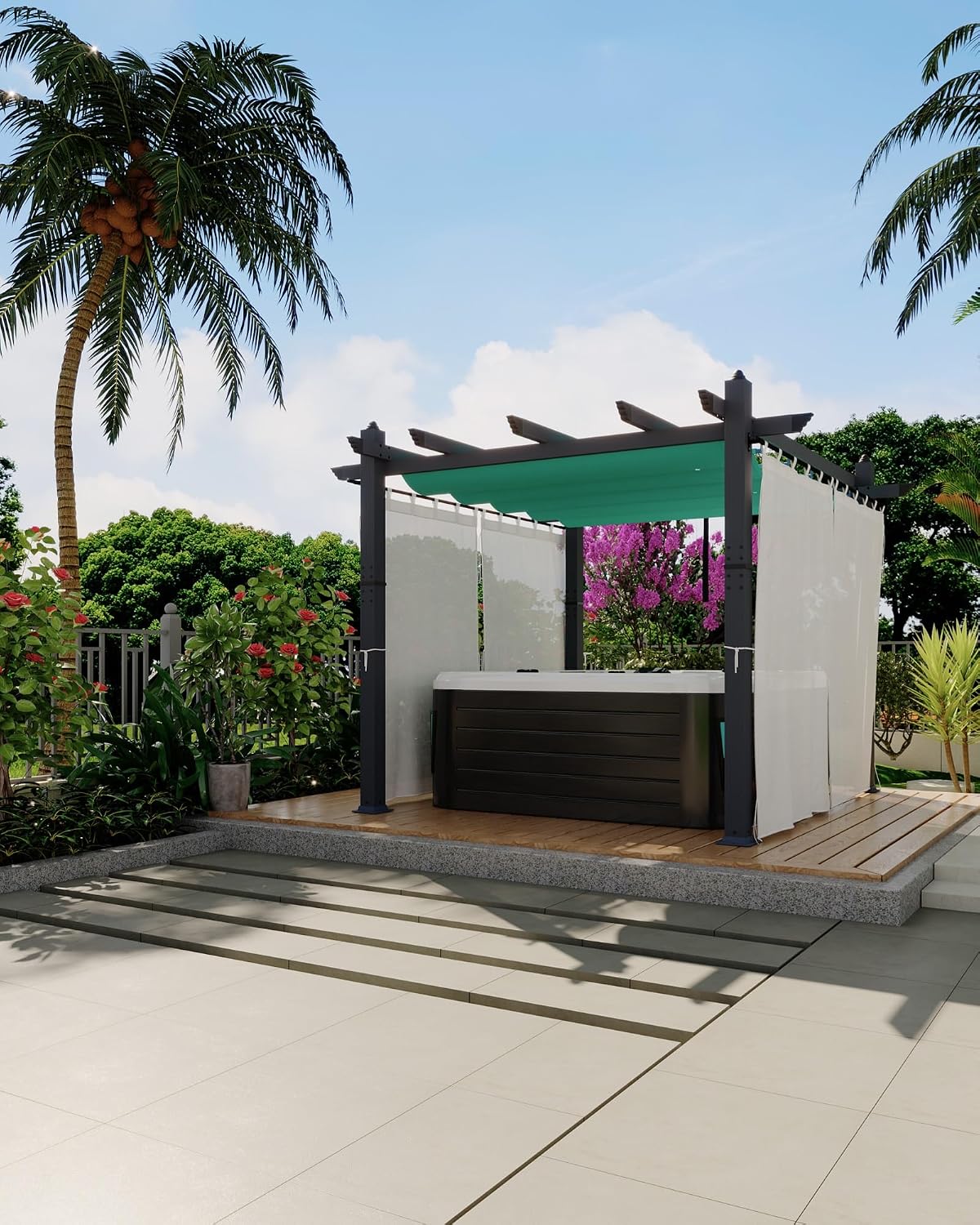 GarveeLife 10x10 ft Aluminum Pergola, Outdoor Metal Gazebo with Adjustable Canopy, Reinforced Frame Outdoor Shelter for Backyard, Patio, Garden and Deck - Blue with Netting
