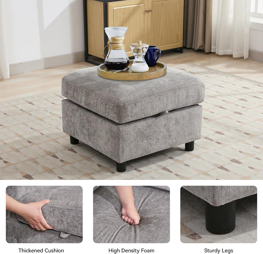 WUTUTUEE 25'Square Storage Ottoman Module for Modular Sectional Sofa, Living Room Coffee Table Sectional Ottoman Footrest for Convertible Couch, Chenille Light Grey