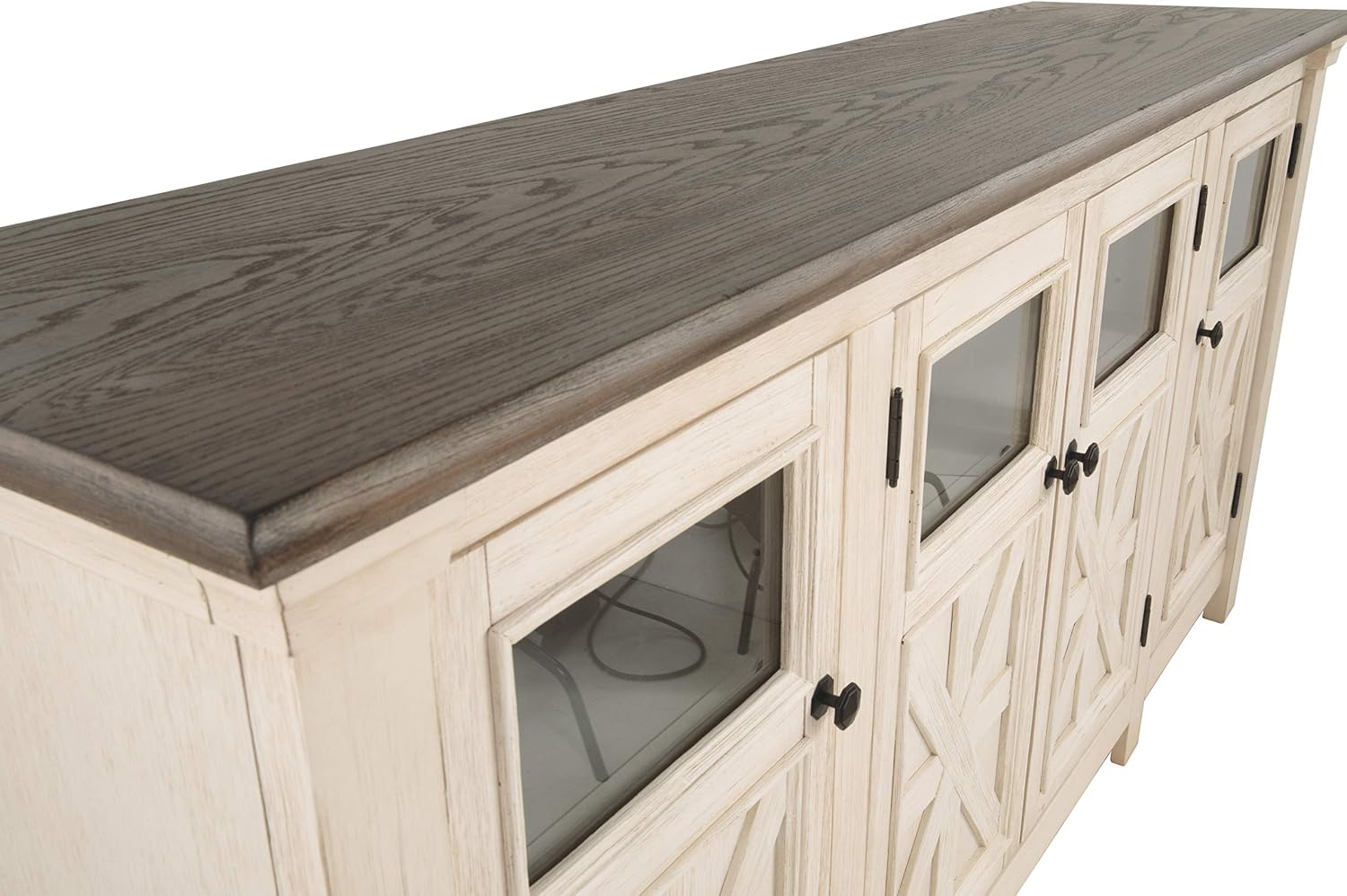 Signature Design by Ashley Bolanburg Extra Large TV Stand, Fits TVs up to 72', 3 Cabinets, Adjustable Storage Shelves, 74.13', Whitewash & 2-Tone Finish