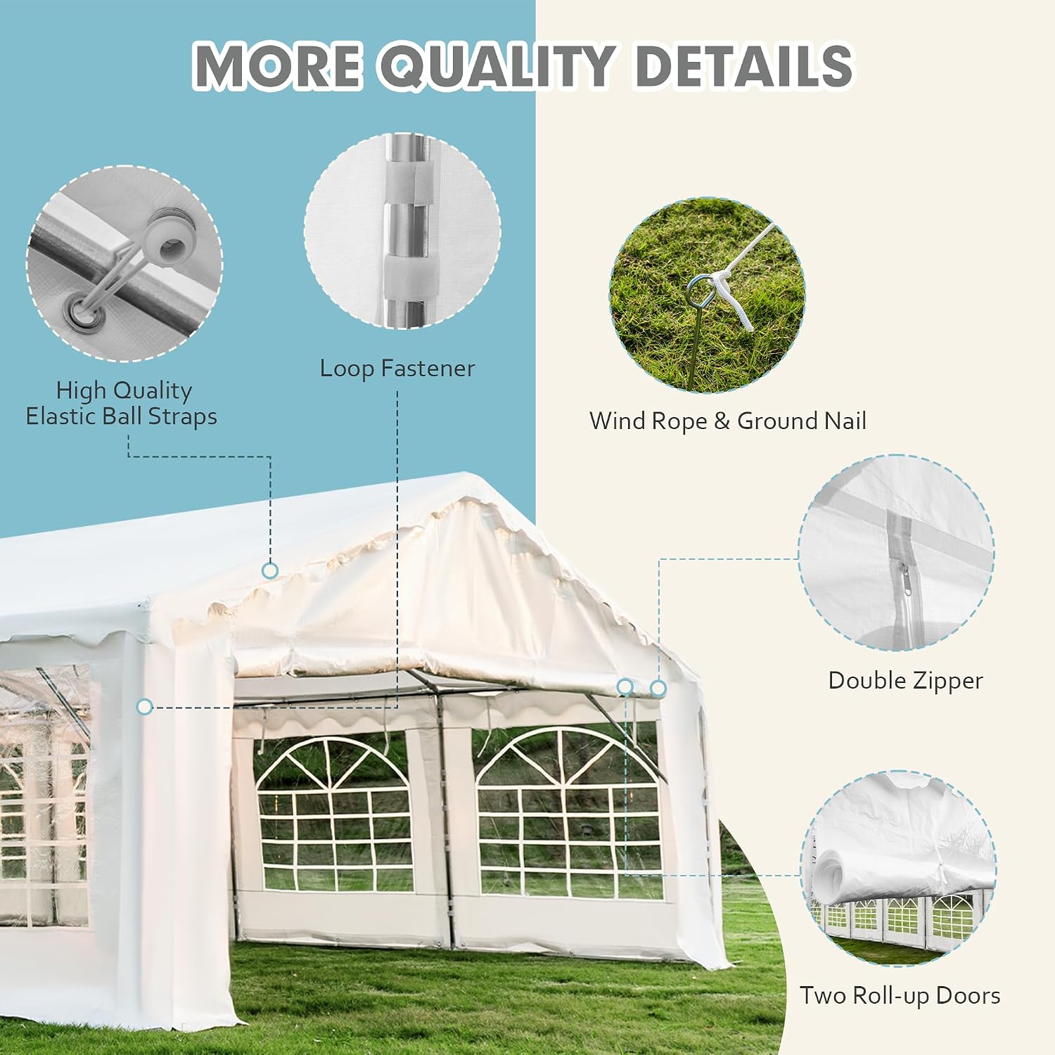 EROMMY 20x40ft Party Tent, Outdoor Wedding Heavy Duty Large Canopy Carport with Removable Sidewalls, 2 Roll-up Doors, 4 Storage Bags, Gazebo Shelter Tent for Party Event Commercials, White