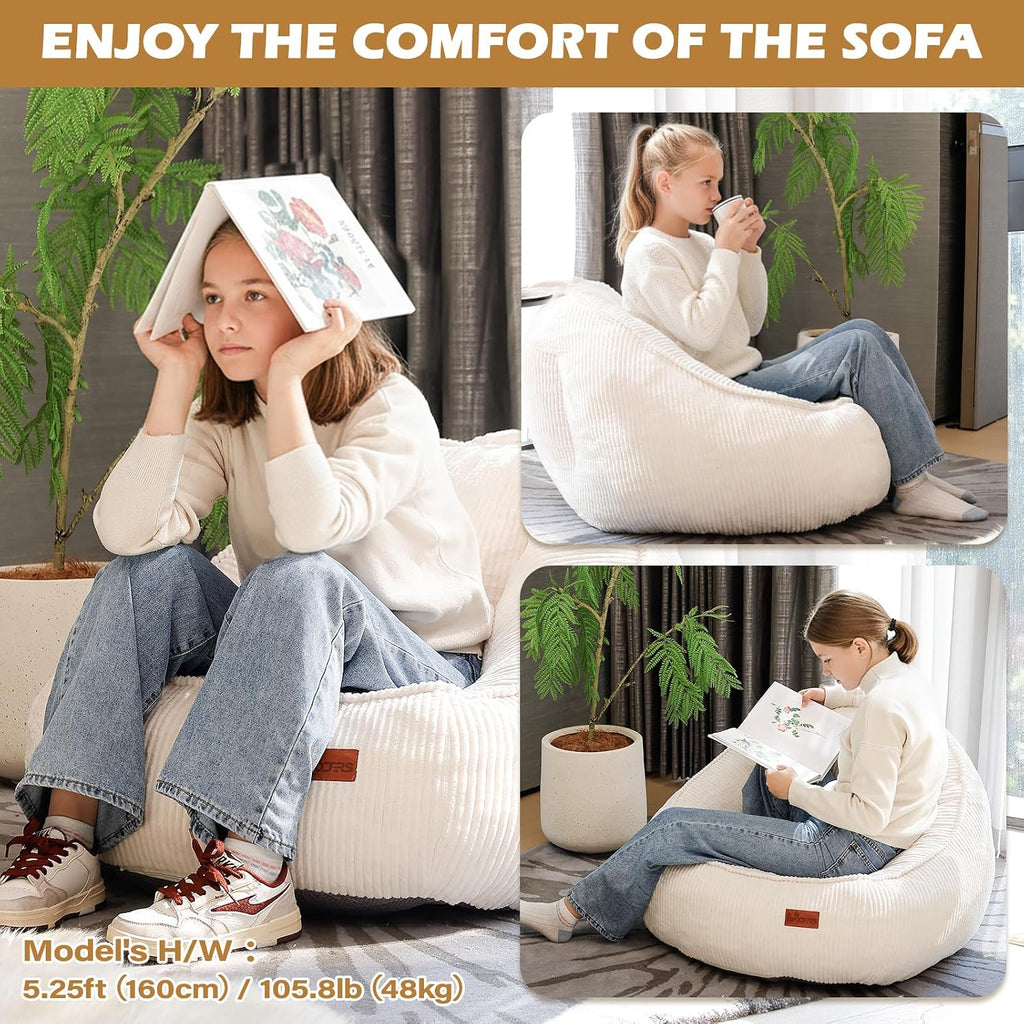 Bean Bag Chair, Cozy Fluffy Beanbag Chairs with Filler for Teens and Kids, Floor Lazy Sofa for Living Room Gaming & Reading (M-Beige)