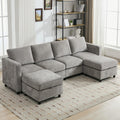 WUTUTUEE 107'Modular Sectional Sofa Convertible U Shaped Sofa Couch Set with Storage for Living Room, Modern 6 Seater Modular Sectional Couch with Movable Ottoman, Chenille(Light Grey)