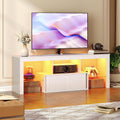 CHOEZON TV Stand with Power Outlet, Modern TV Cabinet for 55 60 inch TVs, Media TV Console with LED Light Strip, Media Entertainment Center with Storage, for Living Room, Bedroom, White MDS02UDWB