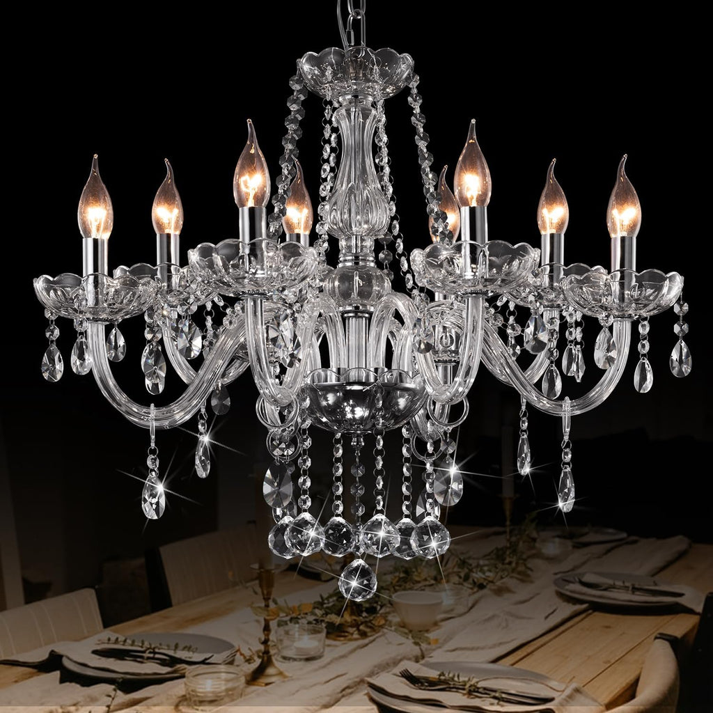 Crystal Chandeliers Candle Chandeliers Contemporary Elegant 8 Lights Dining Room Light Fixture LED Chandeliers Pendant Celing Lamp for Living Room, Bedroom, Gazebo