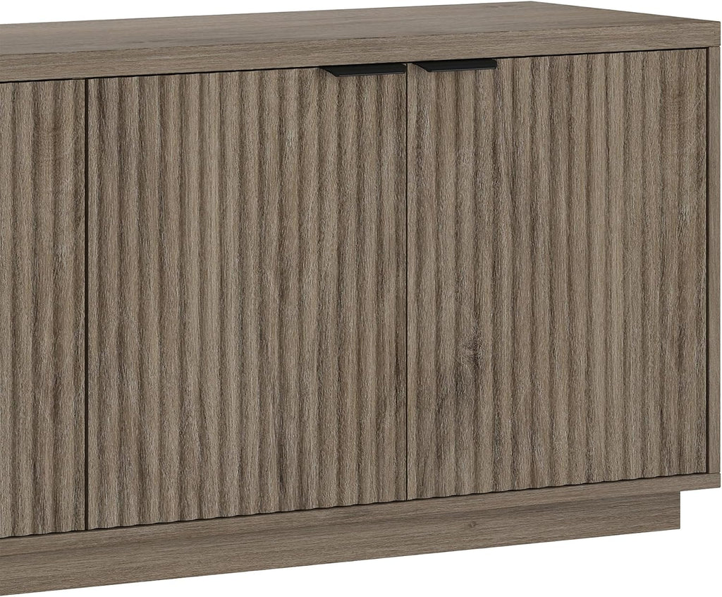 Henn&Hart Fluted TV Stand for TVs up to 78' with 2 Ribbed Storage Cabinets and Adjustable Shelves for Living Room, Family Room, or Office, Weathered Gray