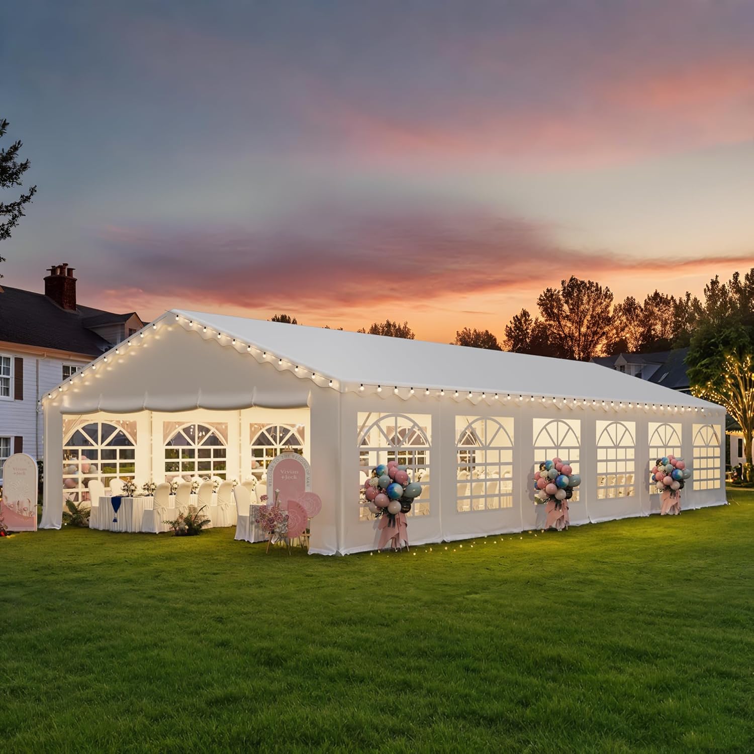 EROMMY 20x40ft Party Tent, Outdoor Wedding Heavy Duty Large Canopy Carport with Removable Sidewalls, 2 Roll-up Doors, 4 Storage Bags, Gazebo Shelter Tent for Party Event Commercials, White