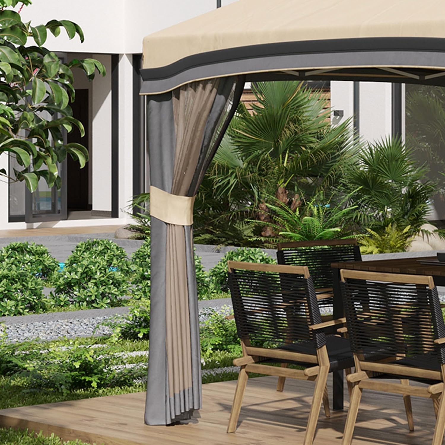 Outsunny 10' x 10' Pop Up Canopy Tent with Netting, Instant Tents for Parties, Height Adjustable, with Wheeled Carry Bag and 4 Sand Bags for Outdoor, Garden, Patio, Beige