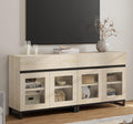 WAMPAT Modern TV Stand with Glass Doors for 40-70 inch TVs, 2 in 1 Entertainment Center Console with 2 Drawers and Metal Base for Living Room, Bedroom, Beige