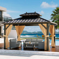 10x12ft Hardtop Gazebo, Aluminum Permanent Gazebo Double Roof Canopy with Netting and Curtains Outdoor Gazebos Galvanized Iron Aluminum Frame Garden Tent for Patio, Backyard, Deck, Lawns