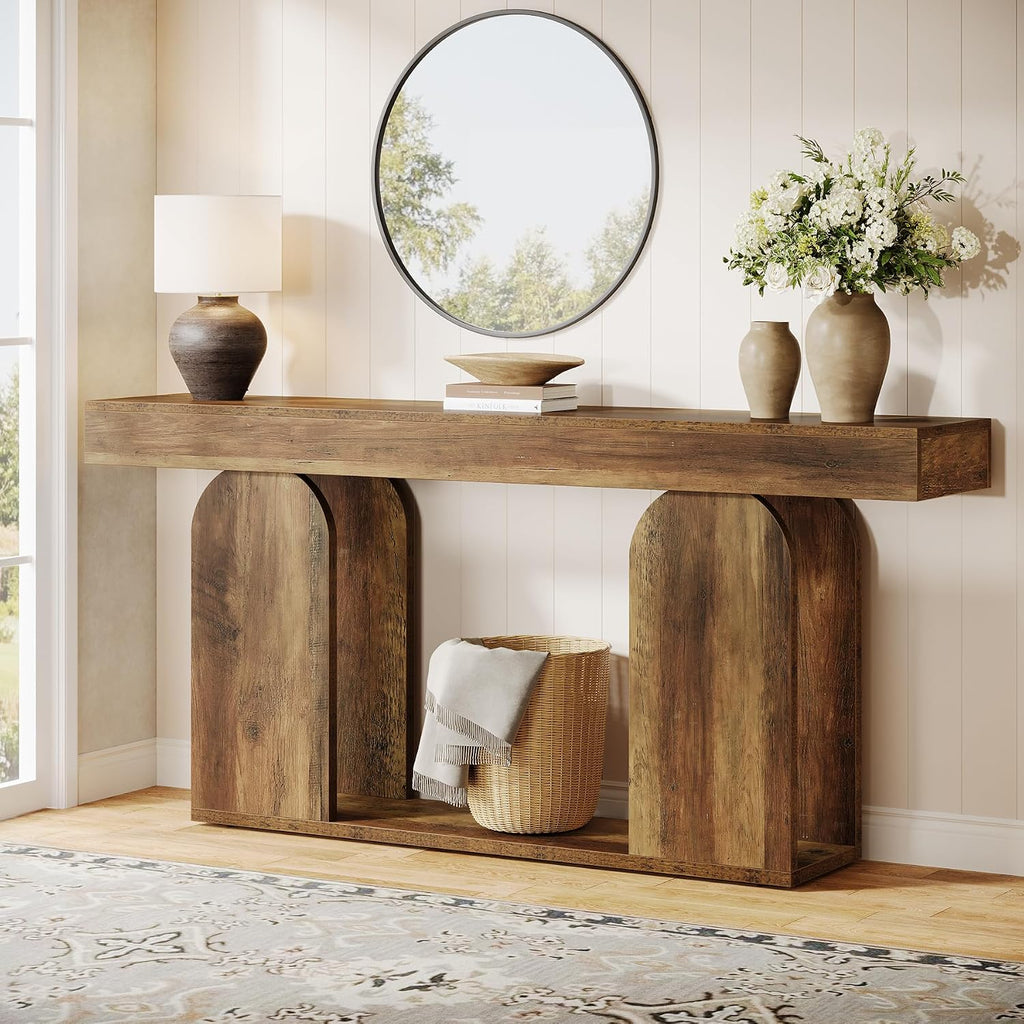 Tribesigns 70.9-Inch Extra Long Sofa Table, Farmhouse Console Tables with Wood Frame and Storage Shelf, 2-Tier Wood Table Behind Couch for Living Room, Hallway, Foyer, Vintage Brown