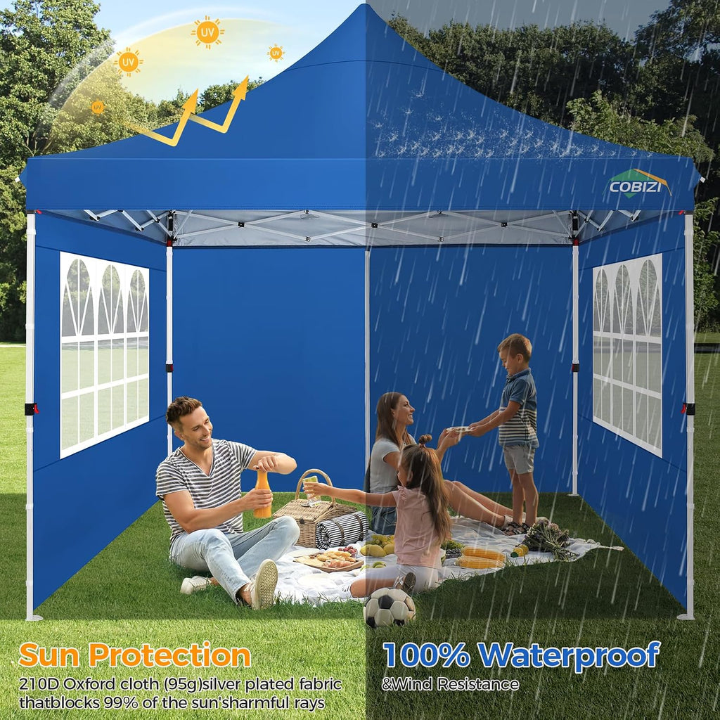 COBIZI 10x10 Pop Up Canopy with 4 Sidewalls, Pop up Tent 10x10 for Parties, Backyard, Commercial, Waterproof and Portable Instant Shelter UV50+ Ez Outdoor Canopy Gazebo with 4 Sandbags