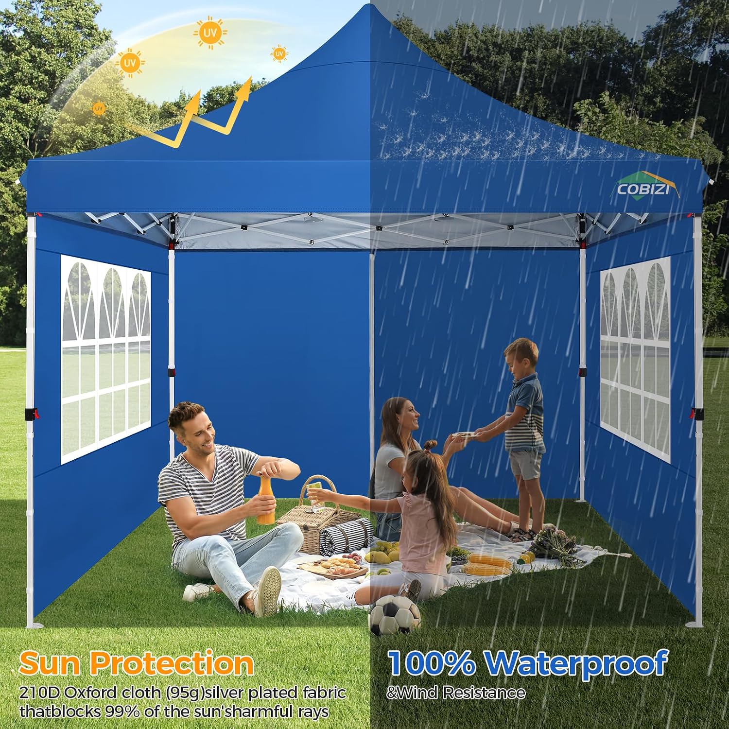 COBIZI 10x10 Pop Up Canopy with 4 Sidewalls, Pop up Tent 10x10 for Parties, Backyard, Commercial, Waterproof and Portable Instant Shelter UV50+ Ez Outdoor Canopy Gazebo with 4 Sandbags