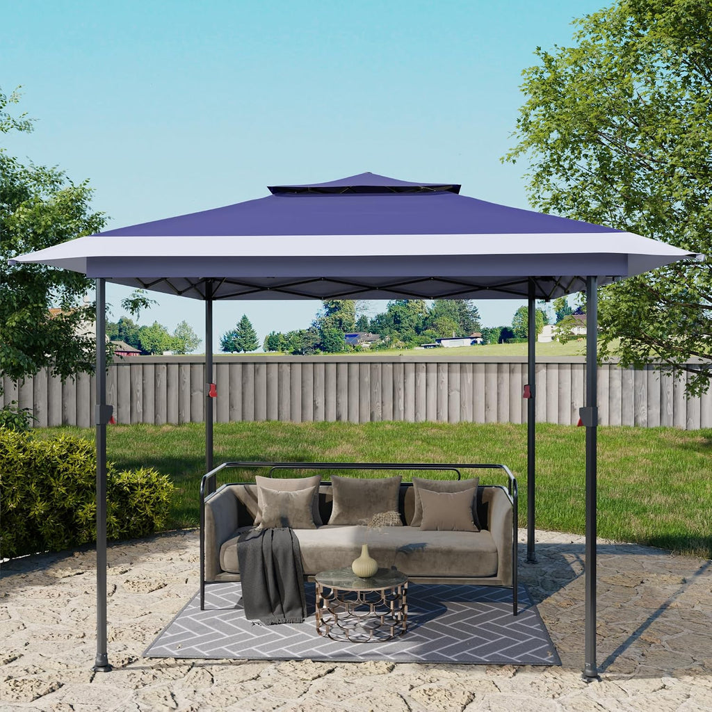 Kingdura 13x13 Pop Up Canopy, Easy Setup Canopy Tent, Double Roof Outdoor Patio Shelter Sun Shade with 4 Sand Bags, 3 Adjustable Height for Patio Furniture, Party, Wedding, Outdoor Dining (Blue)