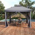 Goplus11 ft × 11 ft Pop up Gazebo, Portable Screen Canopy Shelter w/Mesh Netting Sidewalls, Vented Top, Drainage Holes, Heavy-Duty Height Adjustable Easy Setup Party Tent for Backyard