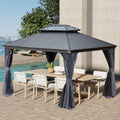 Domi 10' X 12' Hardtop Gazebo, Upgraded Metal Gazebo with Dual-Layer Resin Roof, Drainage System, Curtain and Netting, Outdoor Shelter Canopy for Patio, Garden, and Backyard, Grey