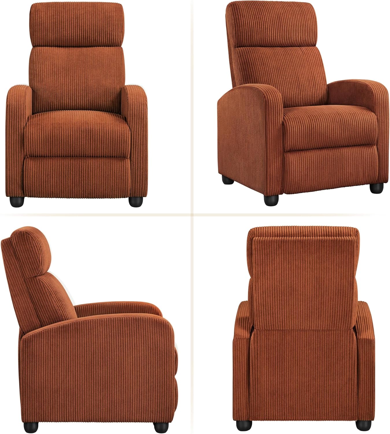 Yaheetech 2-Seat Corduroy Pushback Recliner Chair Living Room Chair with Thick Seat Cushion and Backrest Reclining Chair for Living Room Brick Red