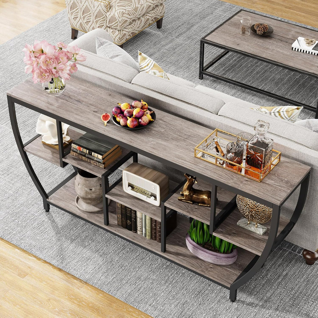 Tribesigns 70.9 Inch Long Sofa Table with Shelves, Rustic Console Table with Storage, Industrial Entryway Table TV Stand, Behind Couch Table Accent Tables for Living Room, Hallway, Foyer, Grey