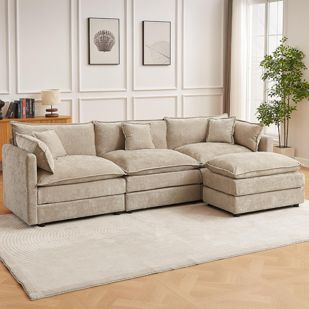 Modular Sectional Sofa, 112.2 Inch L Shaped Couch Set with Armrests, 3-Seater Comfy Cloud Couches for Living Room Apartment, Coffee