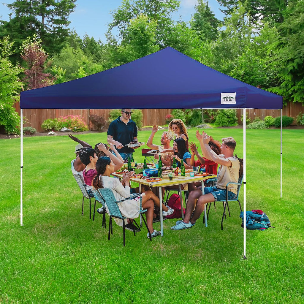 Caravan Canopy 12 by 12 Foot Polyester Straight Steel Leg Instant Pop Up Canopy Tent with Adjustable Height for Outdoor Events, Blue