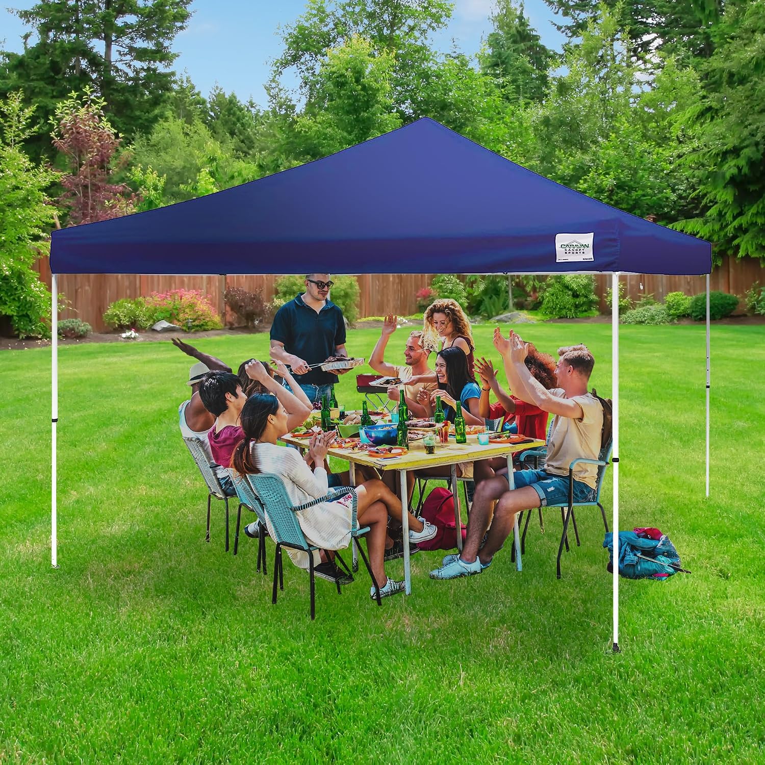 Caravan Canopy 12 by 12 Foot Polyester Straight Steel Leg Instant Pop Up Canopy Tent with Adjustable Height for Outdoor Events, Blue