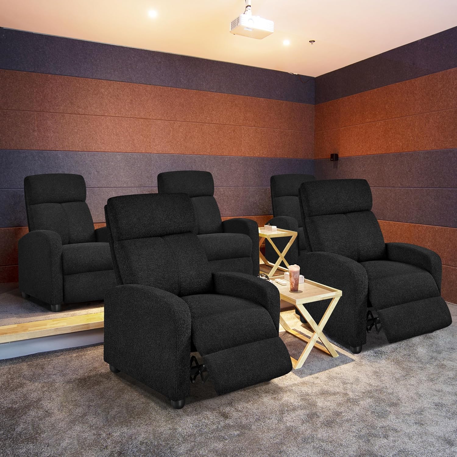 Yaheetech 2-Seat Boucle Pushback Recliner Chair Living Room Chair with Thick Seat Cushion and Backrest Reclining Chair for Living Room Black