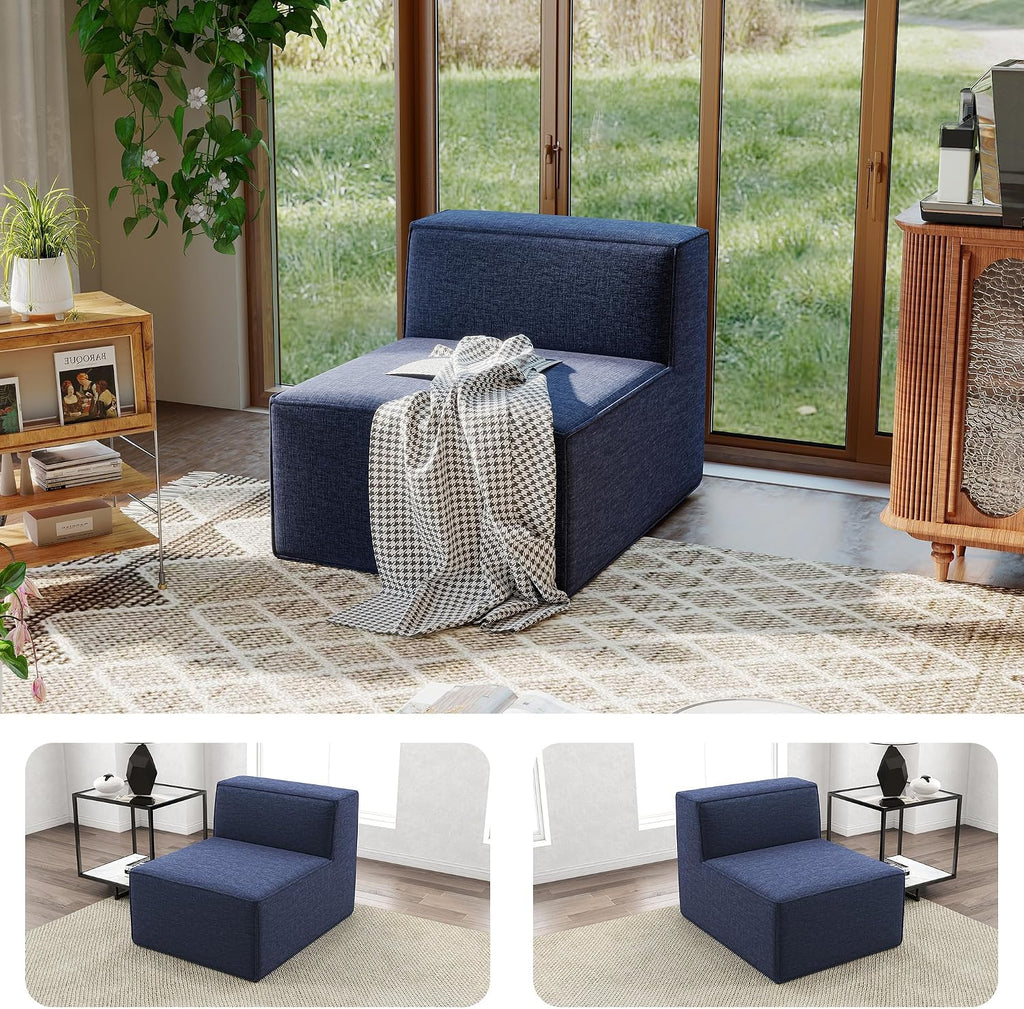 38' Modular Sectional Sofa Convertible Cube Couch Seat Set, Combine L-Shaped U-Shaped, Free Assembly, Space-Saving for Living Room, Thick Foam Fabric Chenille Blue (Only Armless)