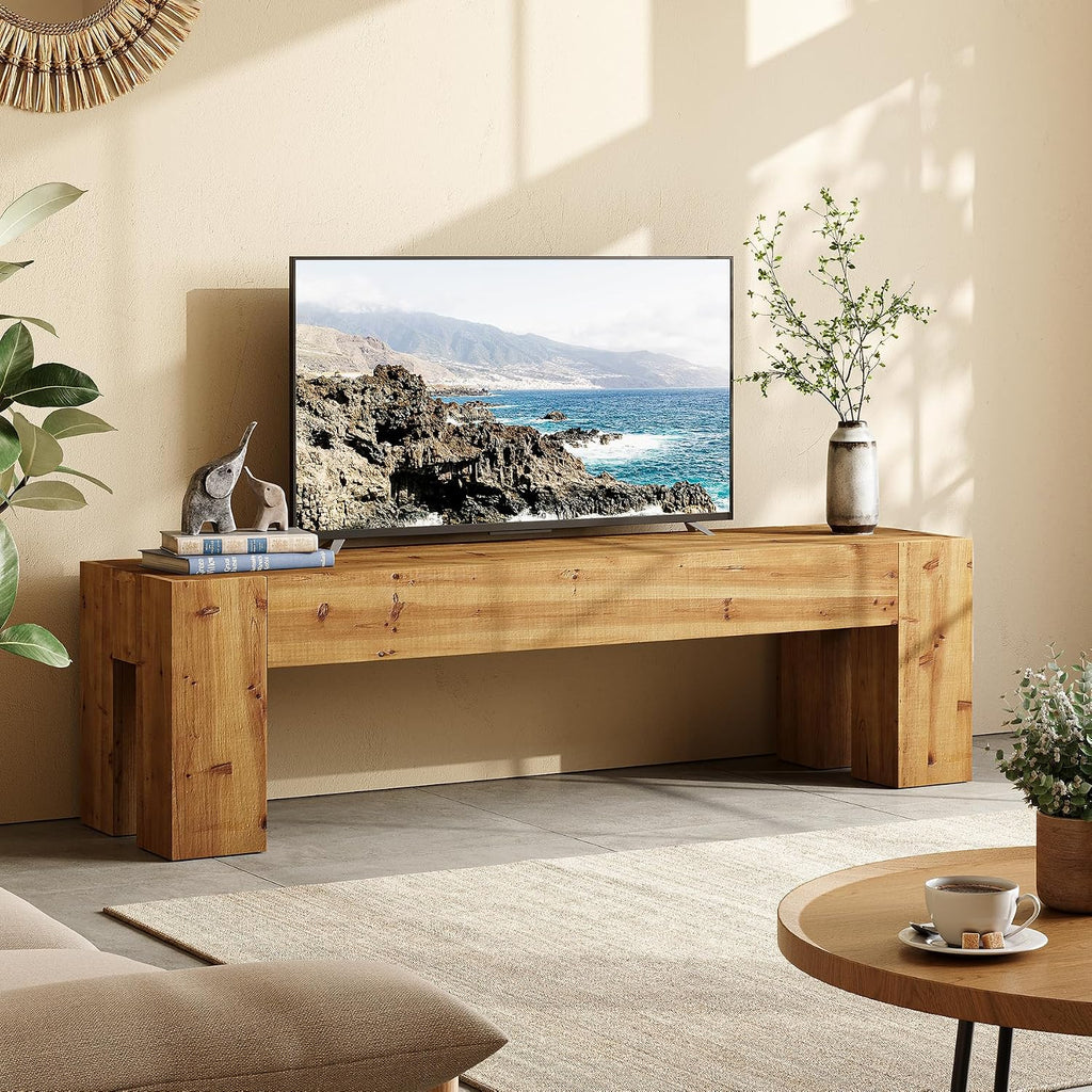 Solid Wood TV Stand, 63' Rustic Extra Long Heavy Duty Media TV Consoles Table with Sturdy Frame for Living Room Gaming Entertainment Center for TVs up to 70 Inches (Brown)