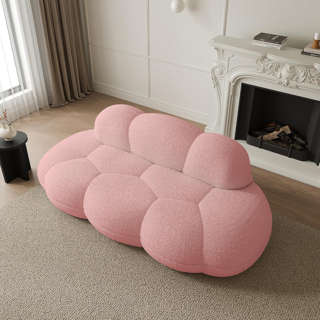 JACH 3 Seater Cloud Sofa for Living Room, Modern Sherpa Upholstered Sofa, Minimalist Leisure Sofas, Comfy Cloud Couch for Apartment, Small Space, No Assembly Required (Pink)